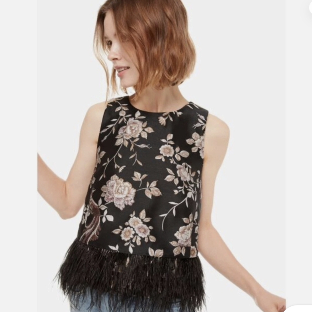 ✨ Kate Spade Chinoiserie Padma Top Black With Feather EUC ✨